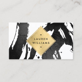 Abstracte zwarte penseelstreken Faux Gold Foil Dia Visitekaartje