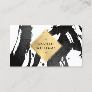 Abstracte zwarte penseelstreken Faux Gold Foil Dia Visitekaartje