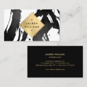 Abstracte zwarte penseelstreken Faux Gold Foil Dia Visitekaartje (Voorkant / Achterkant)