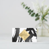 Abstracte zwarte penseelstreken Faux Gold Foil Dia Visitekaartje (Staand voorkant)