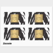 Abstracte zwarte penseelstreken gepersonaliseerde  rechthoekige sticker (Vel)