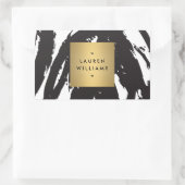 Abstracte zwarte penseelstreken gepersonaliseerde  rechthoekige sticker (Tas)