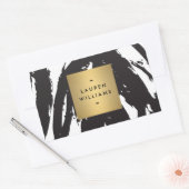 Abstracte zwarte penseelstreken gepersonaliseerde  rechthoekige sticker (Envelop)