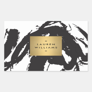 Abstracte zwarte penseelstreken gepersonaliseerde rechthoekige sticker