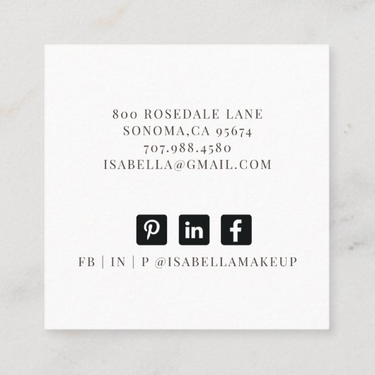 Abstracte zwarte penseelstreken Gold Makeup Artist Vierkante Visitekaartje (Achterkant)