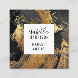 Abstracte zwarte penseelstreken Gold Makeup Artist Vierkante Visitekaartje