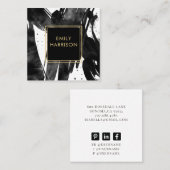 Abstracte zwarte penseelstreken gouden rand vierkante visitekaartje (Voorkant / Achterkant)