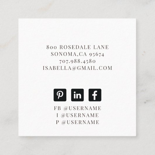 Abstracte zwarte penseelstreken gouden rand vierkante visitekaartje (Achterkant)