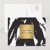 Abstracte zwarte penseelstreken met Gold Name Logo Briefkaart (Voorkant / Achterkant)