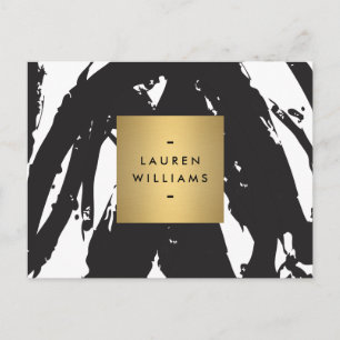 Abstracte zwarte penseelstreken met Gold Name Logo Briefkaart