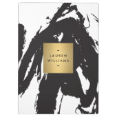 Abstracte zwarte penseelstreken met Gold Name Logo Klembord (Achterkant)