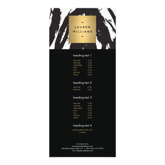 Abstracte zwarte penseelstreken met Gold Name Logo Reclamekaart (Voorkant)