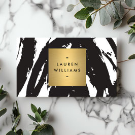 Abstracte zwarte penseelstreken met Gold Name Logo Visitekaartje
