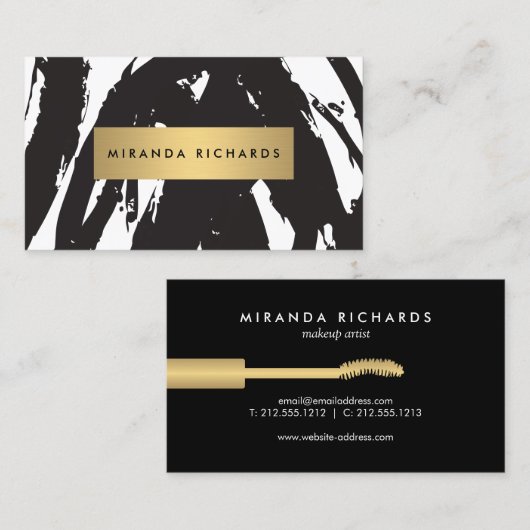 Abstracte zwarte penseelstreken met Mascara Wand Visitekaartje (Voorkant / Achterkant)