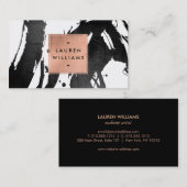 Abstracte zwarte penseelstreken met Roos Gold Lijs Visitekaartje (Voorkant / Achterkant)