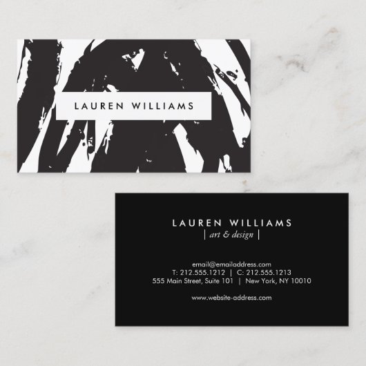 Abstracte zwarte penseelstreken Visitekaartje (Voorkant / Achterkant)
