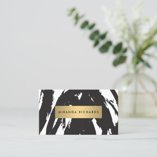 Abstracte zwarte penseelstreken voor make-up artis visitekaartje (Staand voorkant)