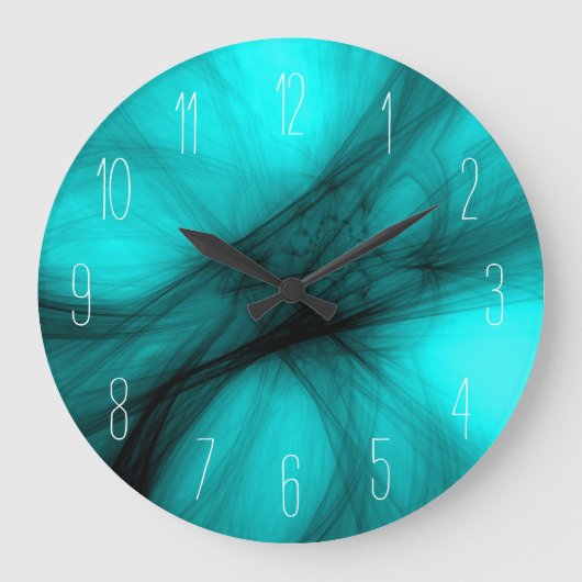 Abstracte zwarte rook - Turquoise Large Clock Grote Klok (Voorkant)