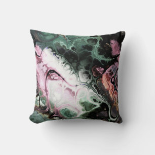 Abstracte, zwarte, roze en grijsgroene kleurstof kussen