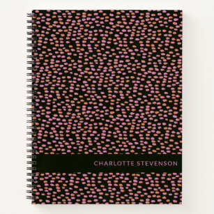 Abstracte zwarte roze en Oranje Stippen op maat Notitieboek