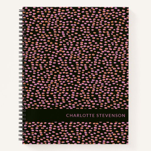 Abstracte zwarte roze en Oranje Stippen op maat Notitieboek (Voorkant)