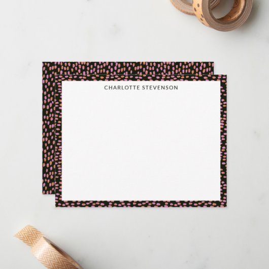 Abstracte zwarte roze Stippen - Aangepaste schrijf Notitiekaartje (Voorkant / Achterkant in situ)