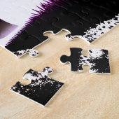Abstracte zwarte silhouetbomen en gekleurde blader legpuzzel (Zijkant)