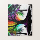 Abstracte zwarte silhouetbomen en gekleurde blader legpuzzel (Verticaal)