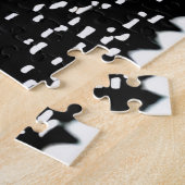 Abstracte zwarte silhouetbomen met Paarse bladeren Legpuzzel (Zijkant)