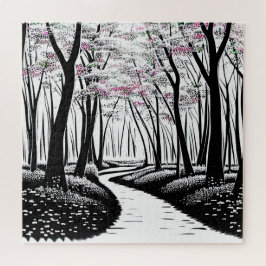 Abstracte zwarte silhouetbomen met Paarse bladeren Legpuzzel