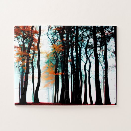 Abstracte zwarte silhouetbomen voor kinderen legpuzzel (Horizontaal)