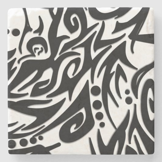 Abstracte zwarte tribaal stenen onderzetter (Voorkant)