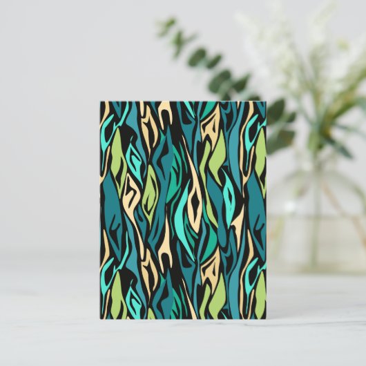 Abstracte zwarte turquoise briefkaart (Staand voorkant)