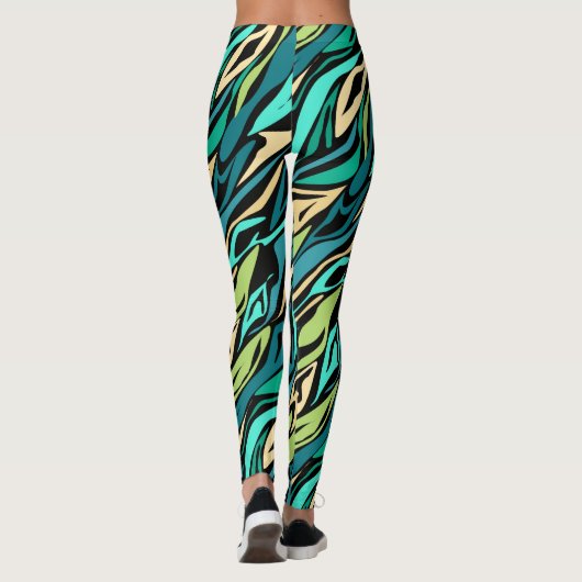 Abstracte zwarte turquoise leggings (Achterkant)
