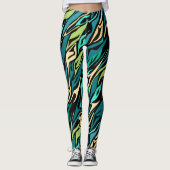 Abstracte zwarte turquoise leggings (Voorkant)