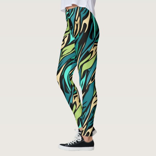 Abstracte zwarte turquoise leggings (Links)