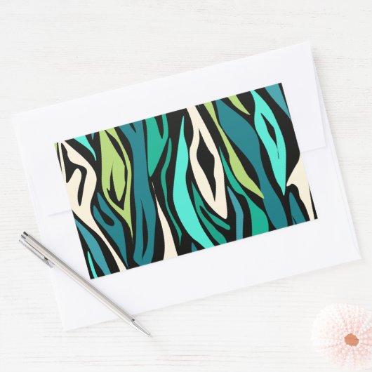 Abstracte zwarte turquoise rechthoekige sticker (Envelop)
