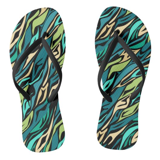 Abstracte zwarte turquoise teenslippers (Voetbed)