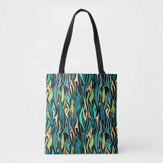 Abstracte zwarte turquoise tote bag (Voorkant)