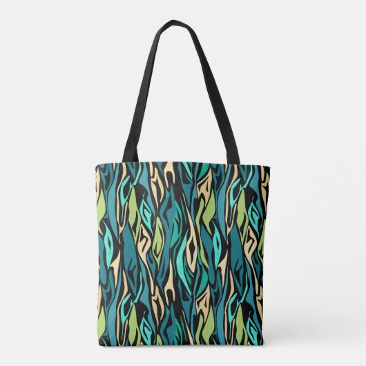 Abstracte zwarte turquoise tote bag (Achterkant)