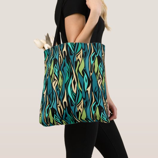 Abstracte zwarte turquoise tote bag (Dichtbij)