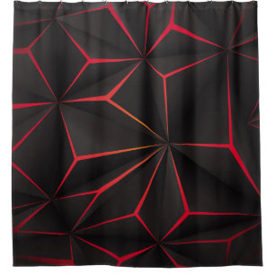 Abstracte zwarte veelhoek rood licht futuristische douchegordijn
