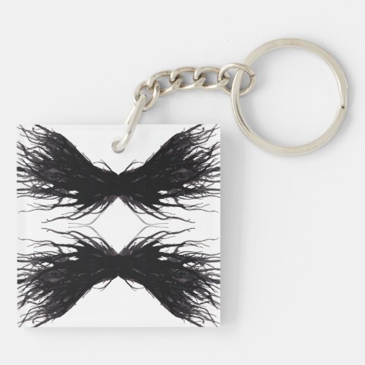 Abstracte Zwarte Vleugels Alcoholinkt Kunst Sleutelhanger (Achterkant)