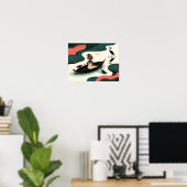 Abstracte zwarte vrouw peddelt in kano poster (Thuiskantoor)