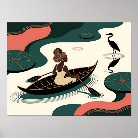 Abstracte zwarte vrouw peddelt in kano poster (Voorkant)