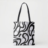Abstracte zwarte wervelingen op gebroken witte tex tote bag (Voorkant)