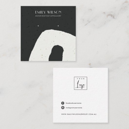 ABSTRACTE ZWARTE WIT VAN CERAMIC STUD EARRING DISP VIERKANTE VISITEKAARTJE (Voorkant / Achterkant)