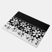 Abstracte zwarte witte cartoons bloemen bloemontwe deurmat (Schuin)