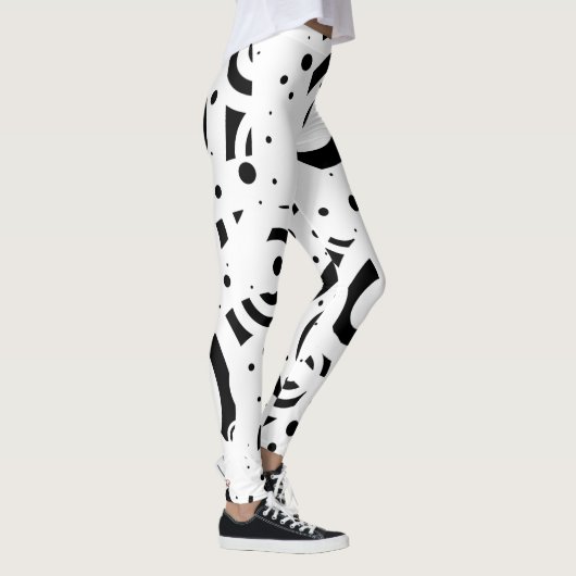 ABSTRACTE ZWARTE WITTE CIRCLS DIGITALE ART LEGGINGS (Rechts)