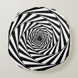 Abstracte Zwarte & Witte Draaiende Spiraalvormige  Rond Kussen